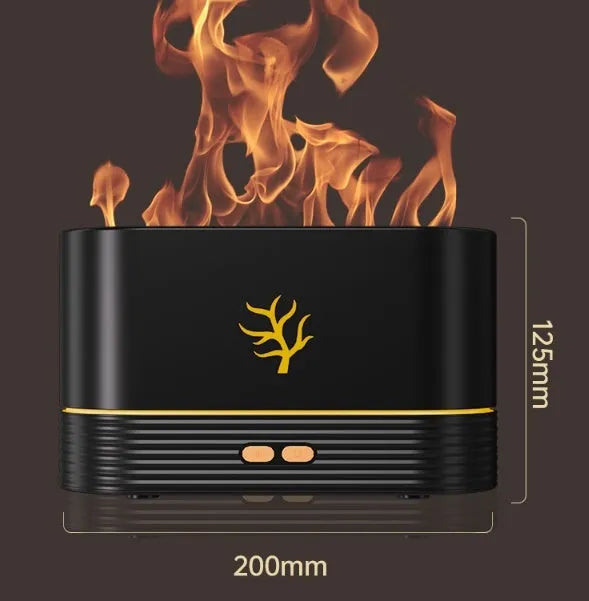 Square white or black USB flame humidifier with LED fire effect and mist output