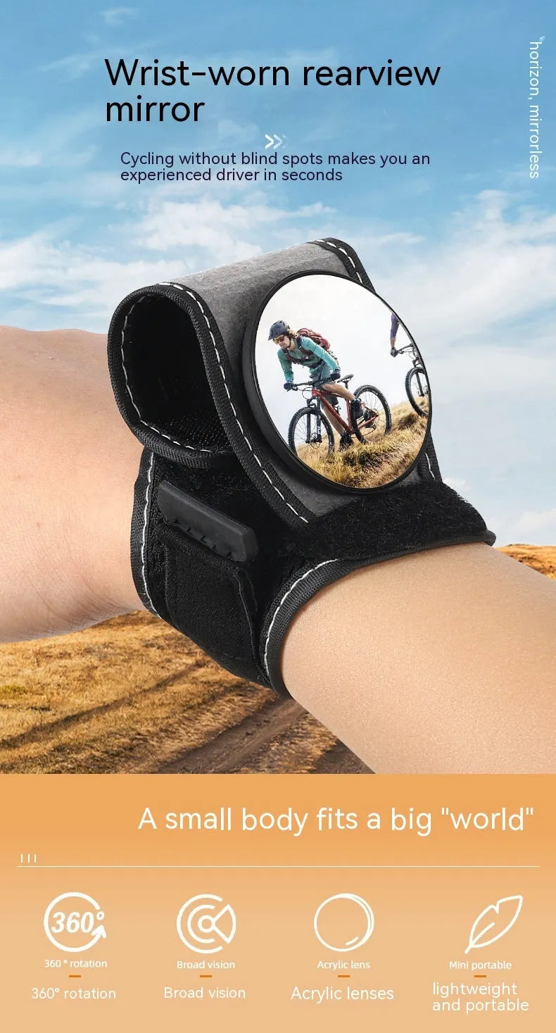 Black nylon bicycle wrist rear-view mirror for cycling safety