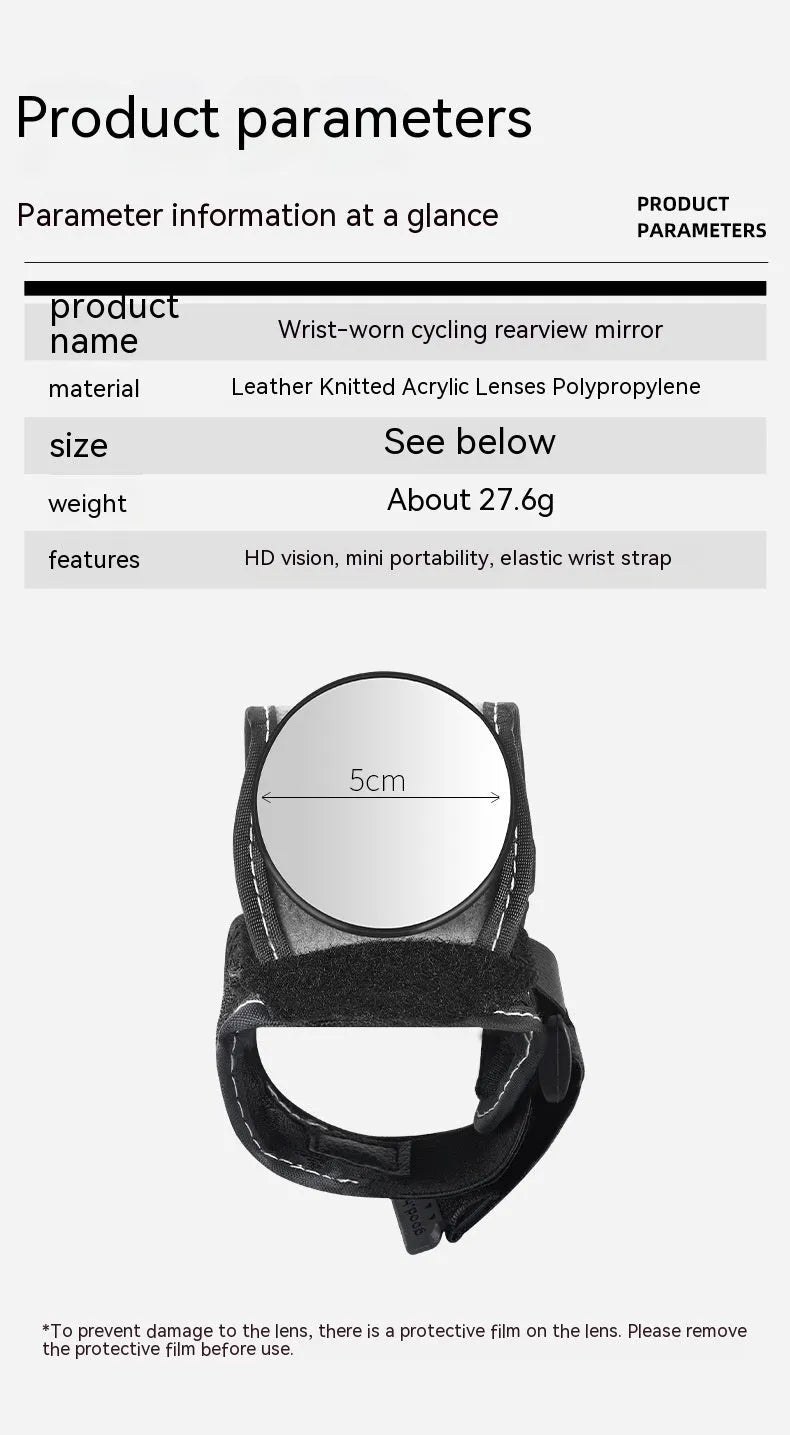 Black nylon bicycle wrist rear-view mirror for cycling safety