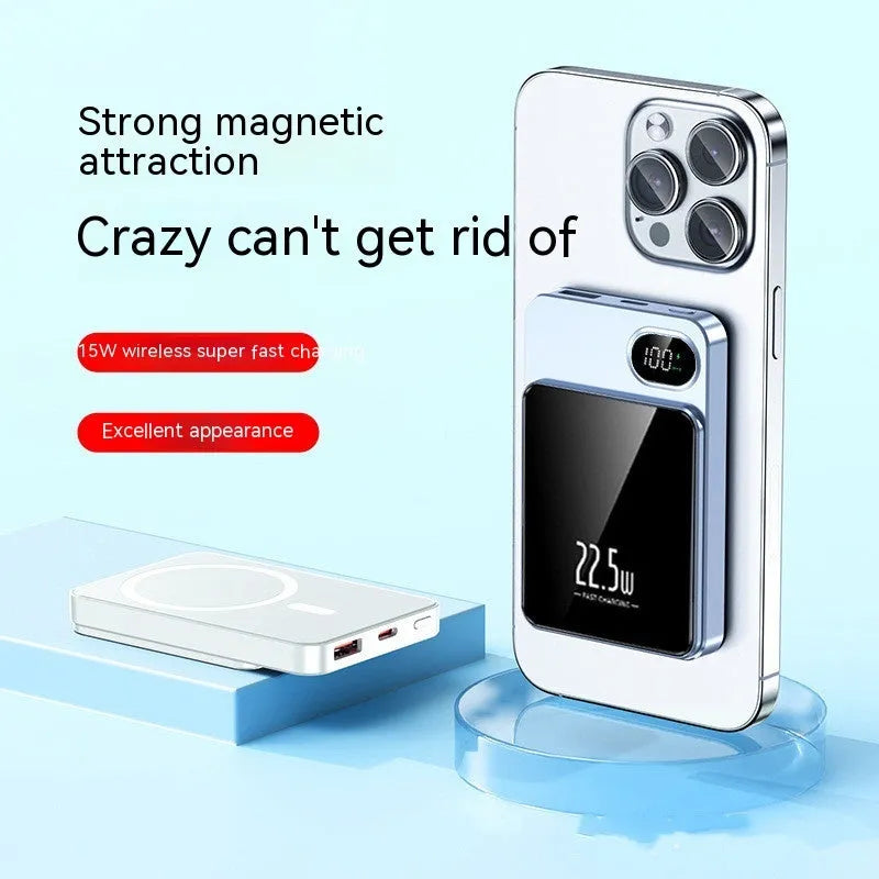 Super fast charge magnetic wireless power bank with alloy shell, 10000mAh, black colour, compact design