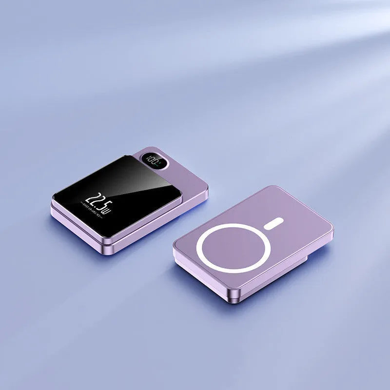 Super fast charge magnetic wireless power bank with alloy shell, 10000mAh, black colour, compact design