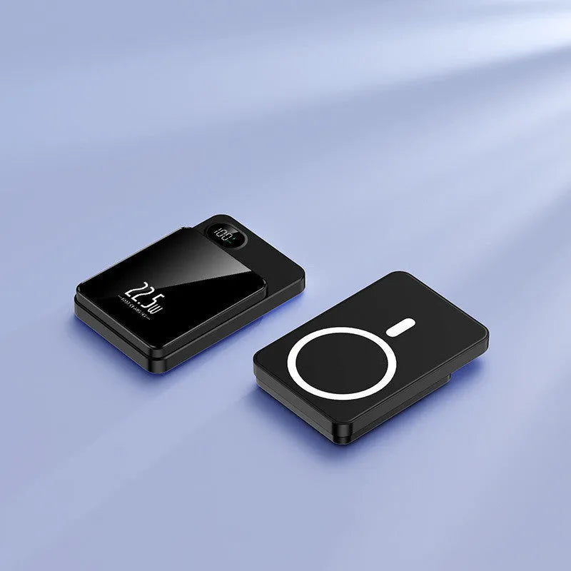 Super fast charge magnetic wireless power bank with alloy shell, 10000mAh, black colour, compact design