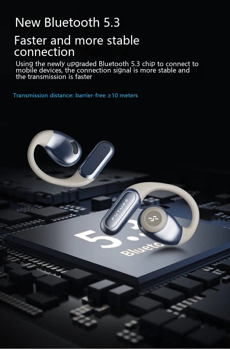 Bluetooth bone conduction headset in ear-hook style, black and gray colour, with charging case