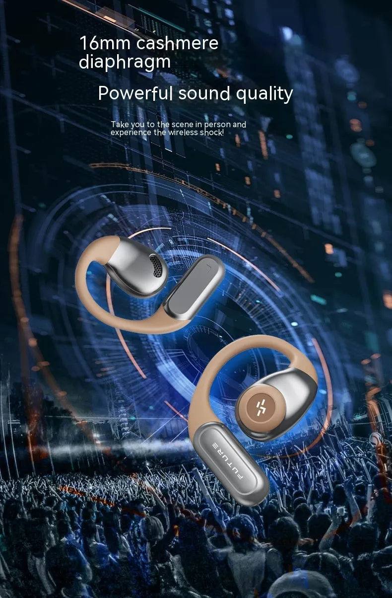 Bluetooth bone conduction headset in ear-hook style, black and gray colour, with charging case