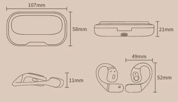 Ear-mounted sports Bluetooth headset with ear hook, PC ABS body, liquid silicone earpiece, in black – front view