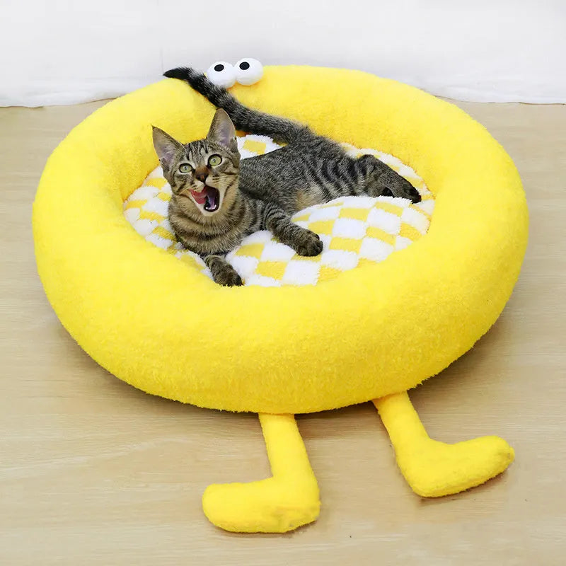 Plush pet nest for Shiba Inu puppies in black, pink, or yellow colours with thick warm material.
