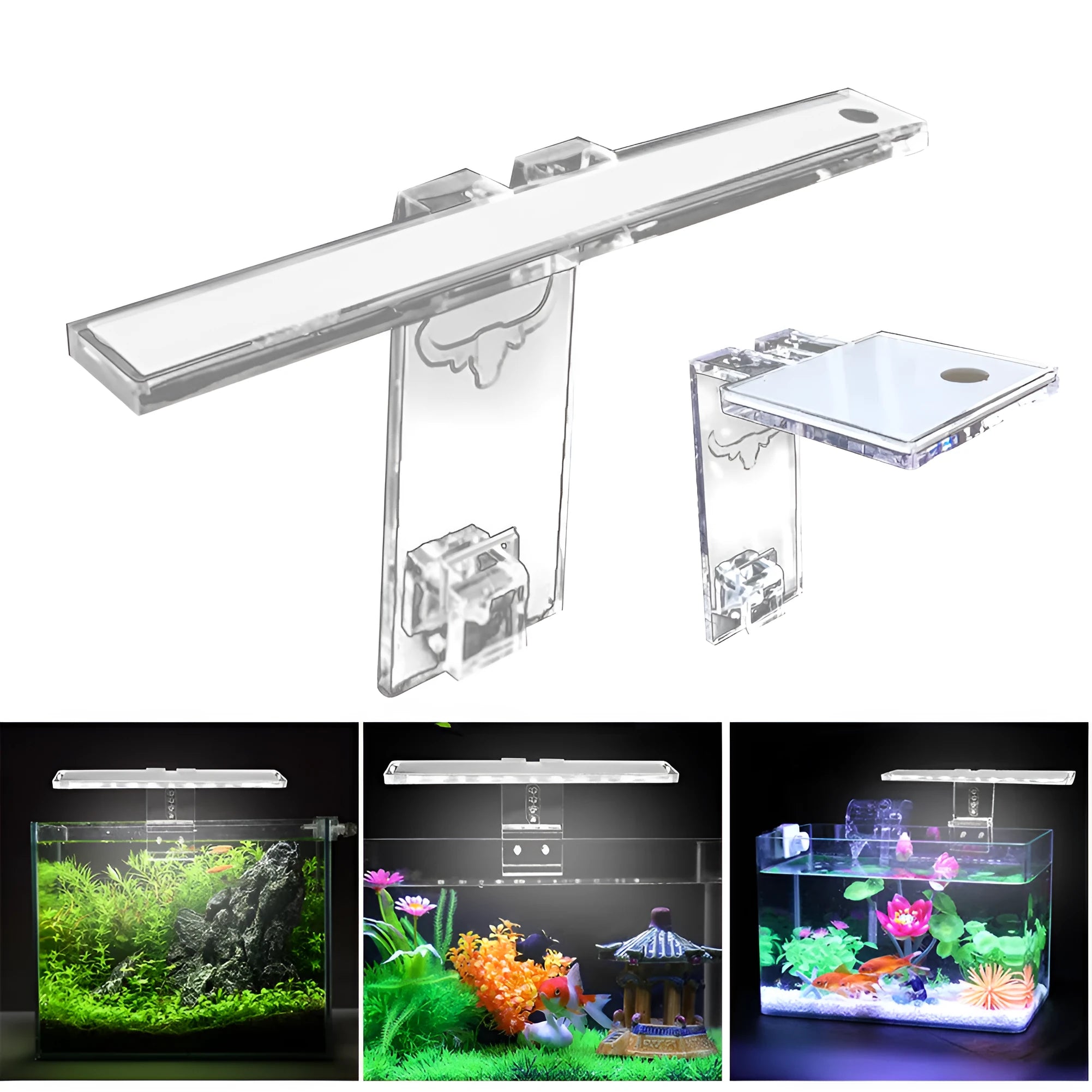 Thin transparent LED fish tank light with acrylic body and touch switch on 10mm tank wall