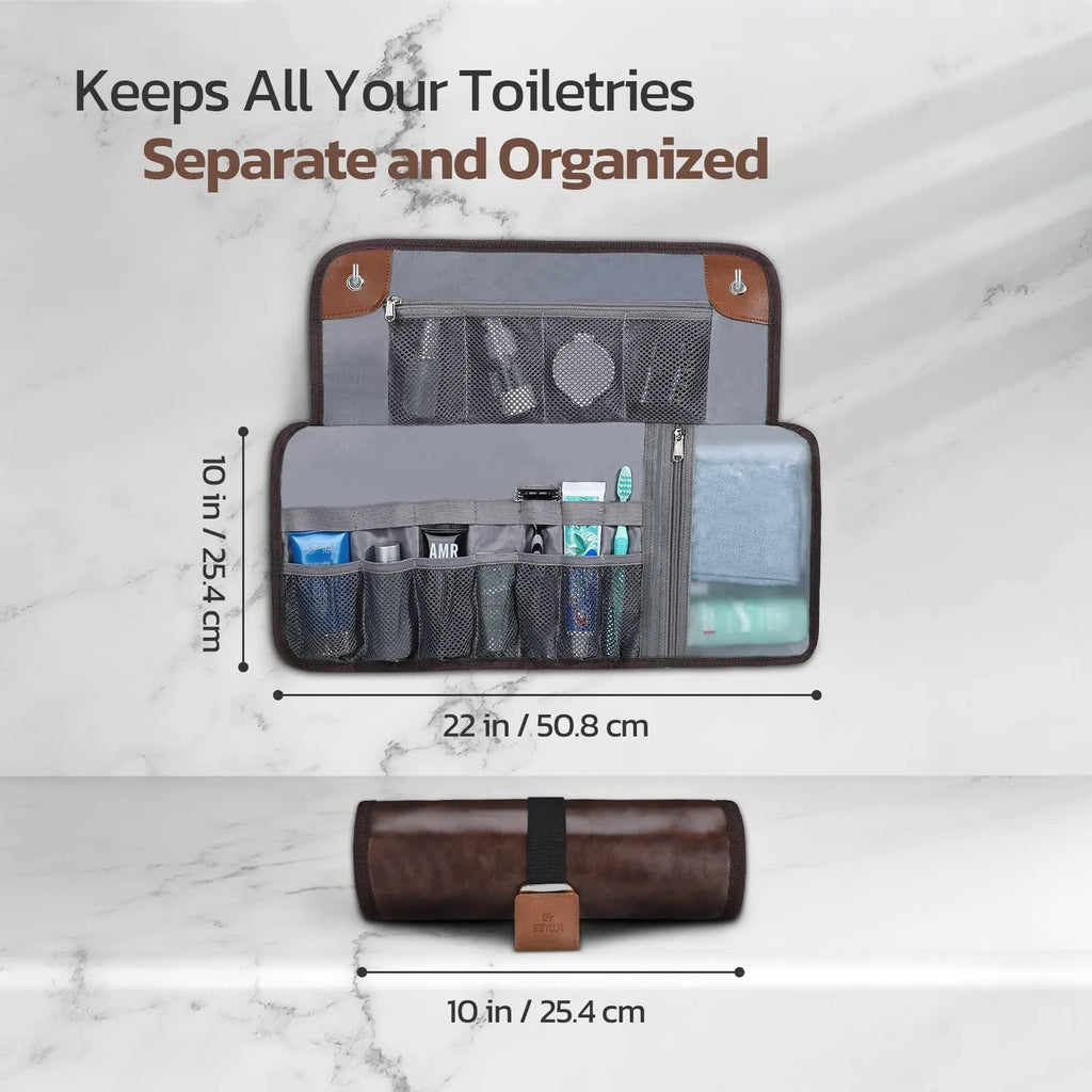 Men's black portable reel wash bag with buggy design and PU material