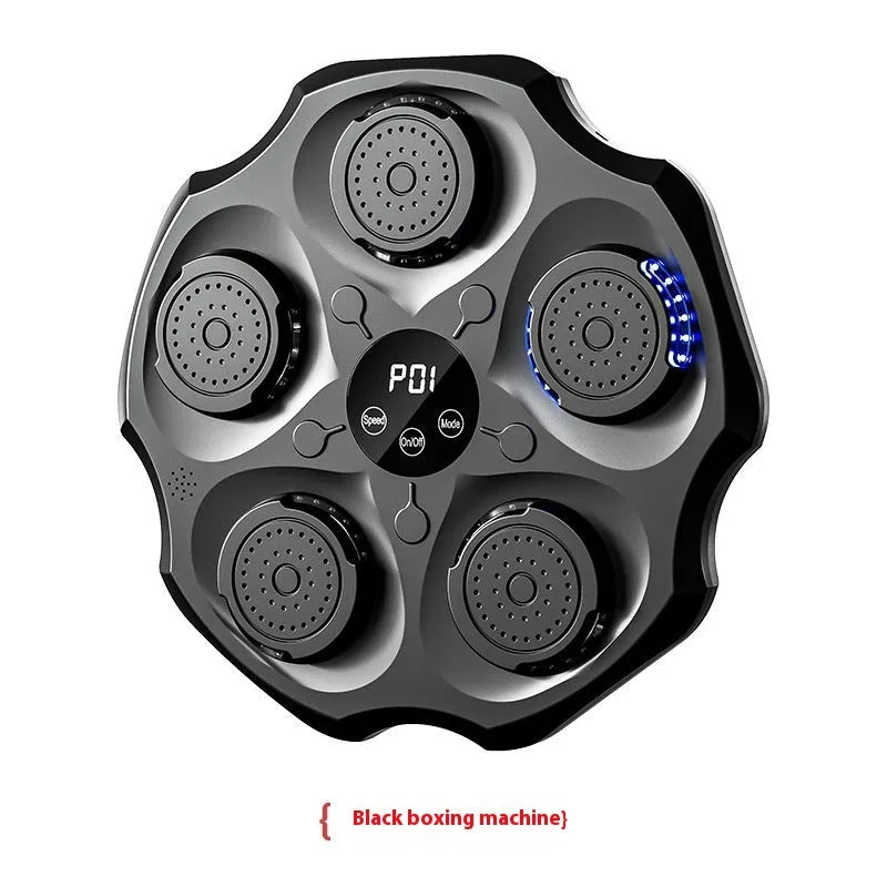 Black Bluetooth music boxing wall target hanging on a wall with included gloves.