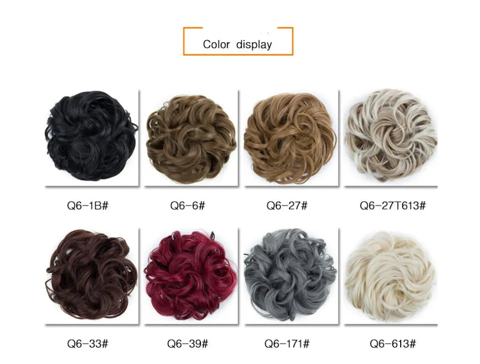 Drawstring curly hair bun hairpiece in fluffy natural style with over 30 colour options including 1B 27 613