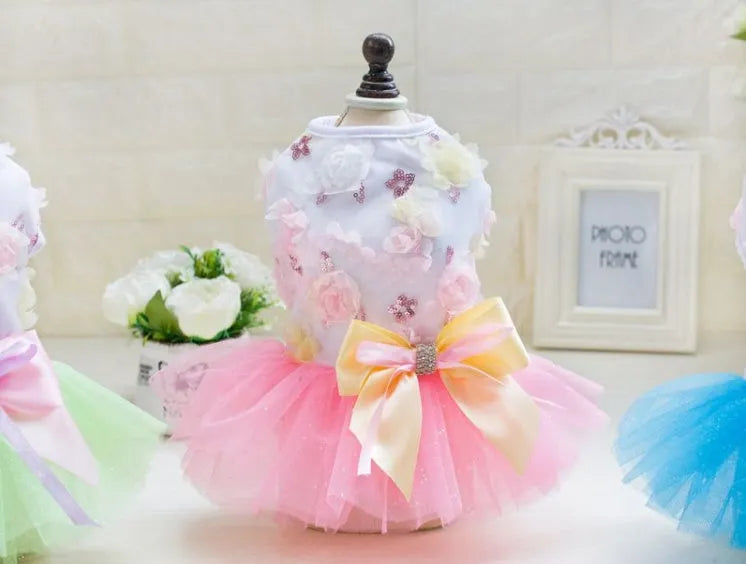 Dog skirt princess tutu spring-summer mesh thin dress in pink with cotton and lace, size M