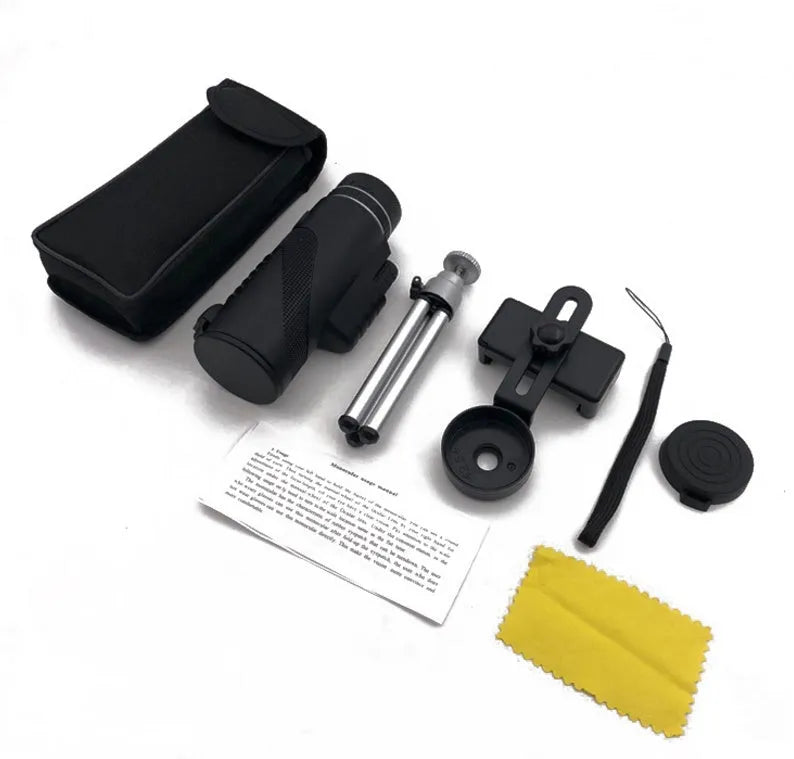Black 40x60 HD monocular telescope with a 60mm objective lens, shown as a compact handheld device for outdoor viewing.