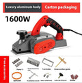 Red aluminium shell electric wood planer tool with 82mm planing width for carpentry work
