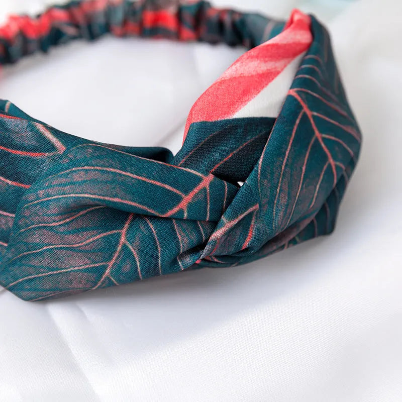 Red cloth banana leaf cross headband with elastic band for women's hair