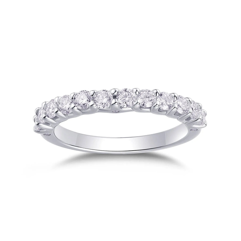 The Radiance moissanite wedding ring set in S925 silver with platinum plating, gift box packaging