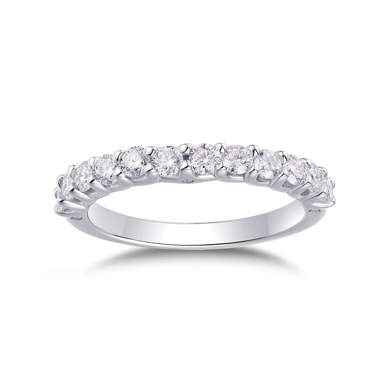 The Radiance moissanite wedding ring set in S925 silver with platinum plating, gift box packaging