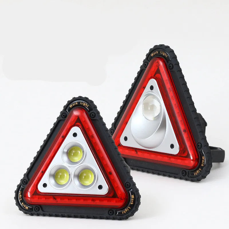Triangular red warning light with 20W COB+LED hand-pressure rechargeable ABS casing