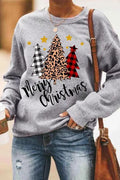 Letter Christmas tree sweater round neck pullover in grey, polyester fibre, loose fit for men and women