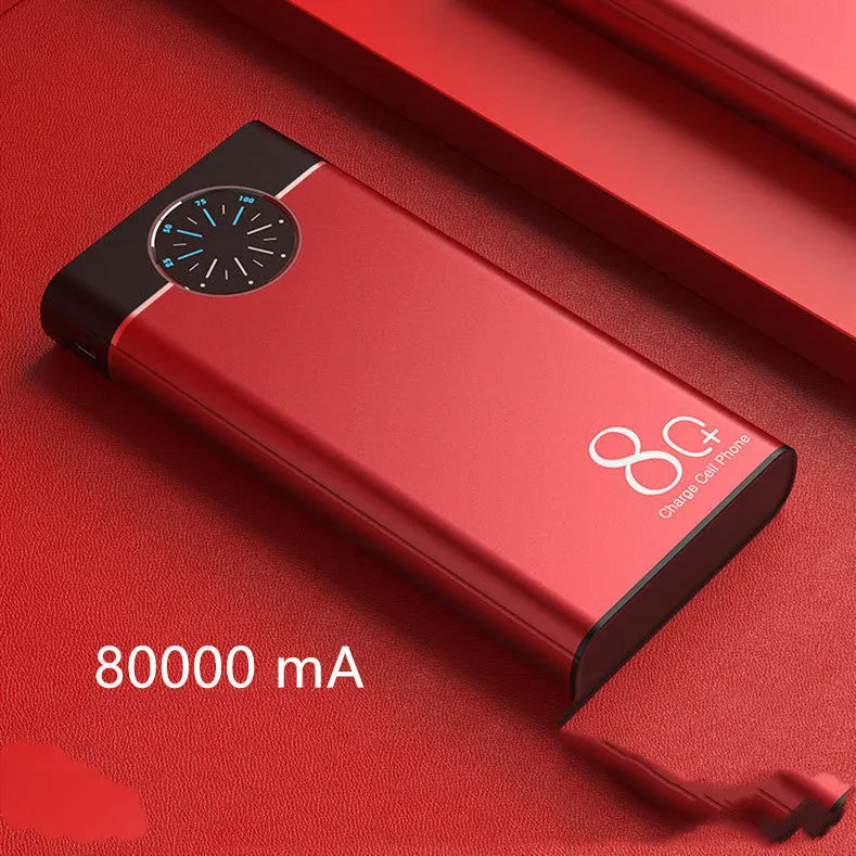 20000mAh alloy-shell power bank in black, red or blue with LED flashlight