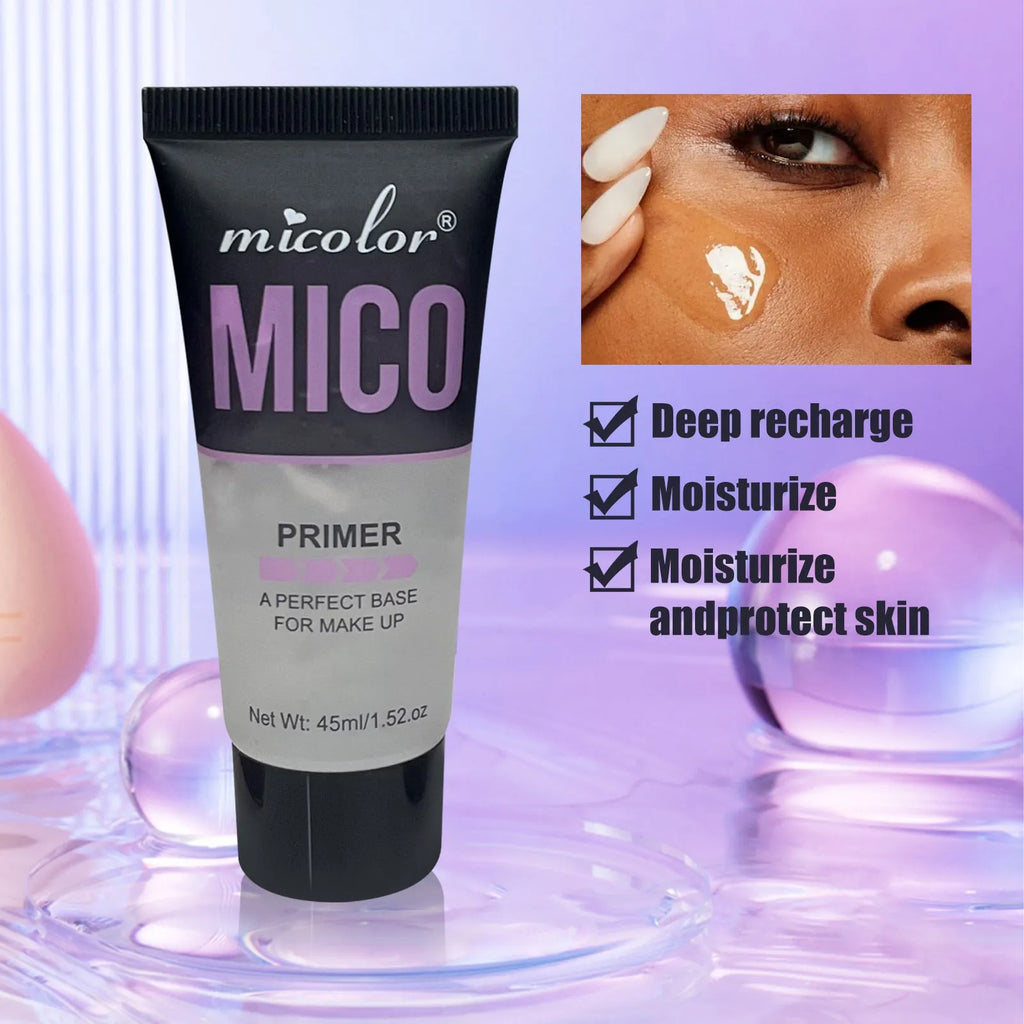 Two-in-one makeup primer and setting spray system with 45ml and 40ml bottles in monochrome packaging