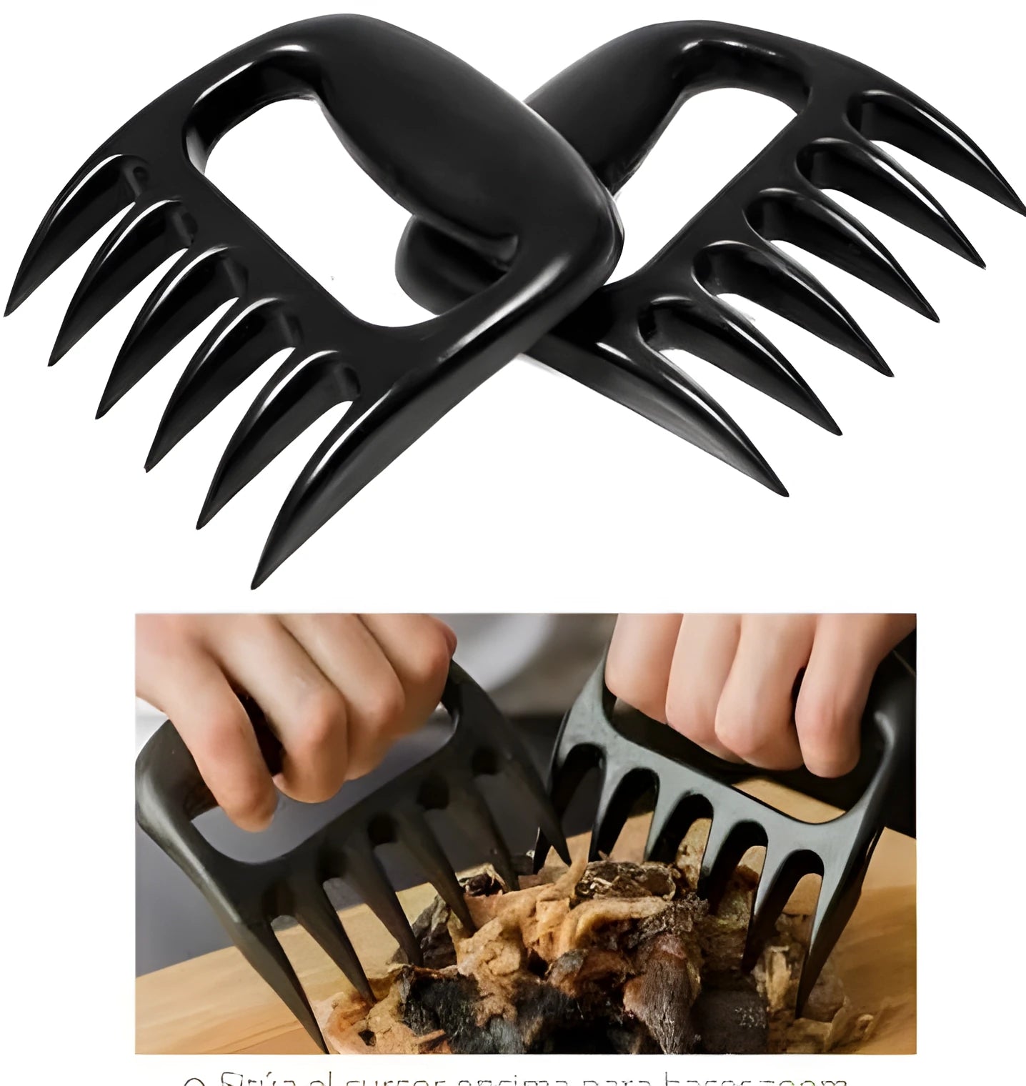 Black barbecue meat claw fork set with decorative patterns for meat shredding and food preparation