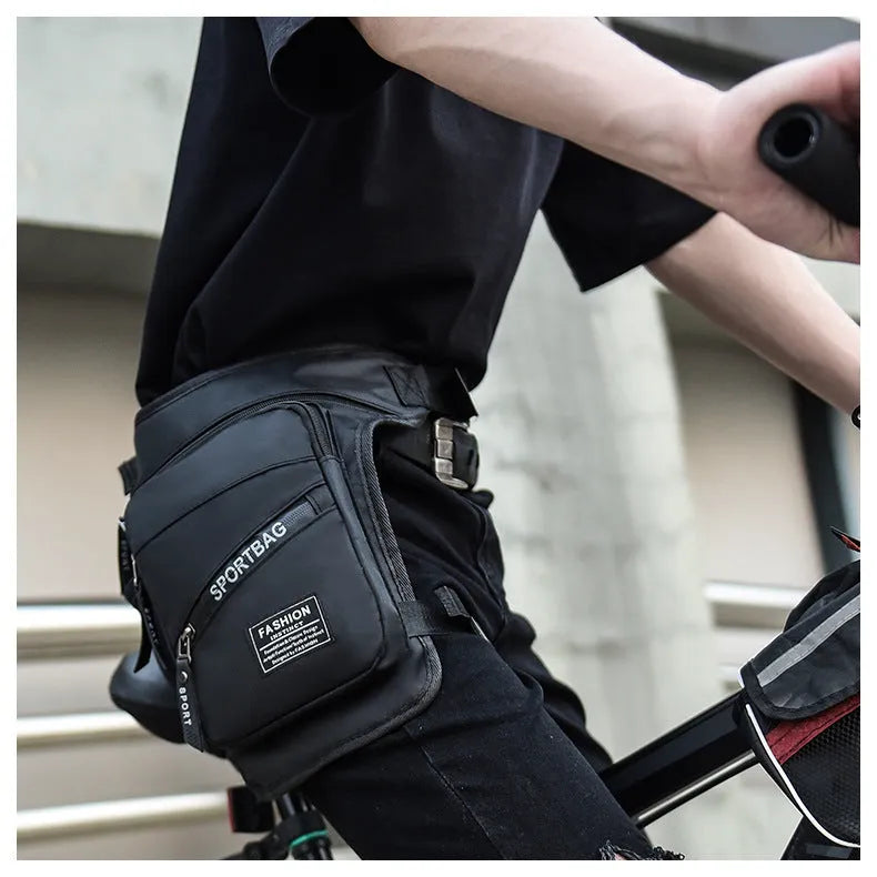 Men's outdoor cycling leg bag in waterproof nylon with crossbody strap