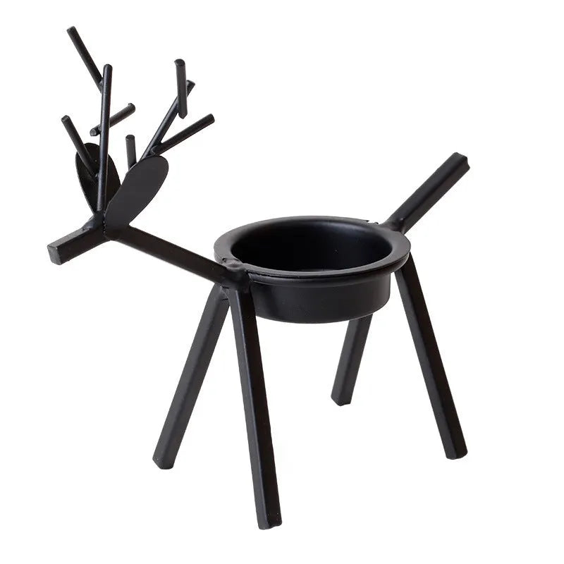 Black iron Christmas deer candlestick holder with elk bracket and Santa snowman designs