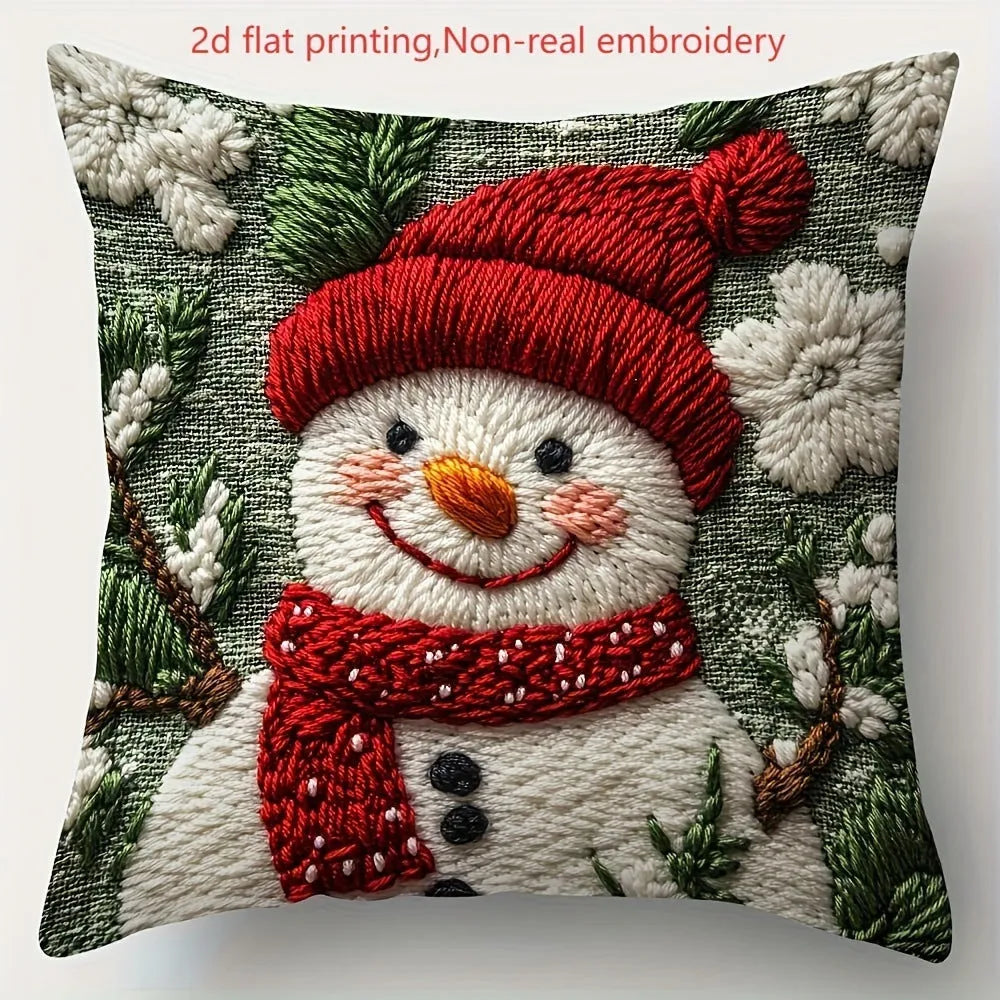 Christmas linen cushion cover with elk and rabbit cartoon pattern, 45x45cm, modern simplicity style, festive sofa decor