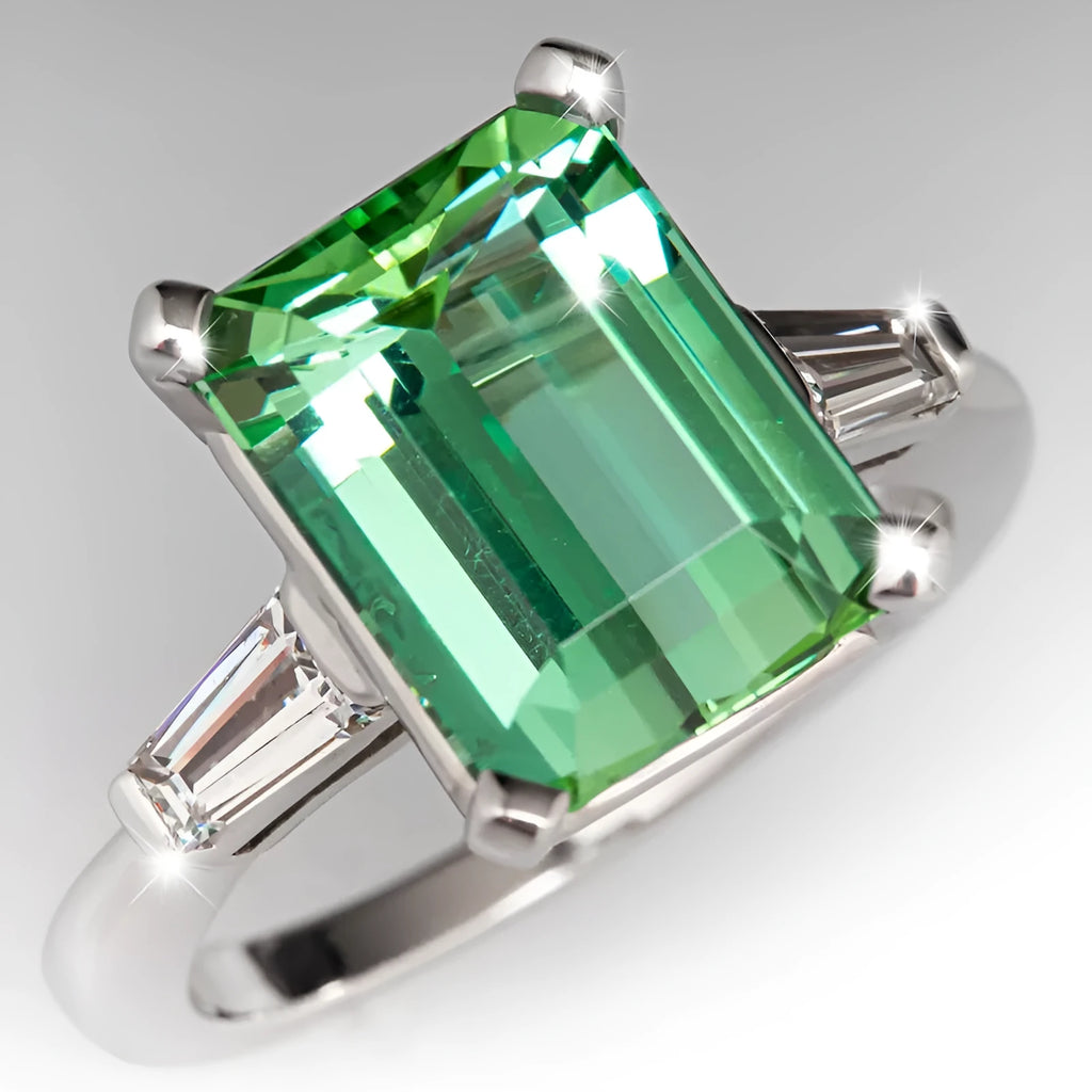 Square emerald ring green electroplated copper geometric ring for women size No 6 to No 10