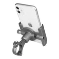 CNC aluminium bicycle phone holder mounted on handlebar with mobile phone