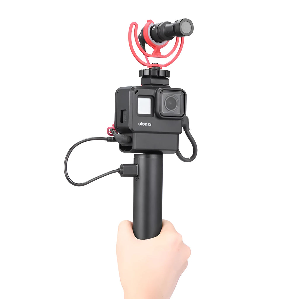 Black aluminium alloy portable charging handle with integrated carry handle, showing compact size.