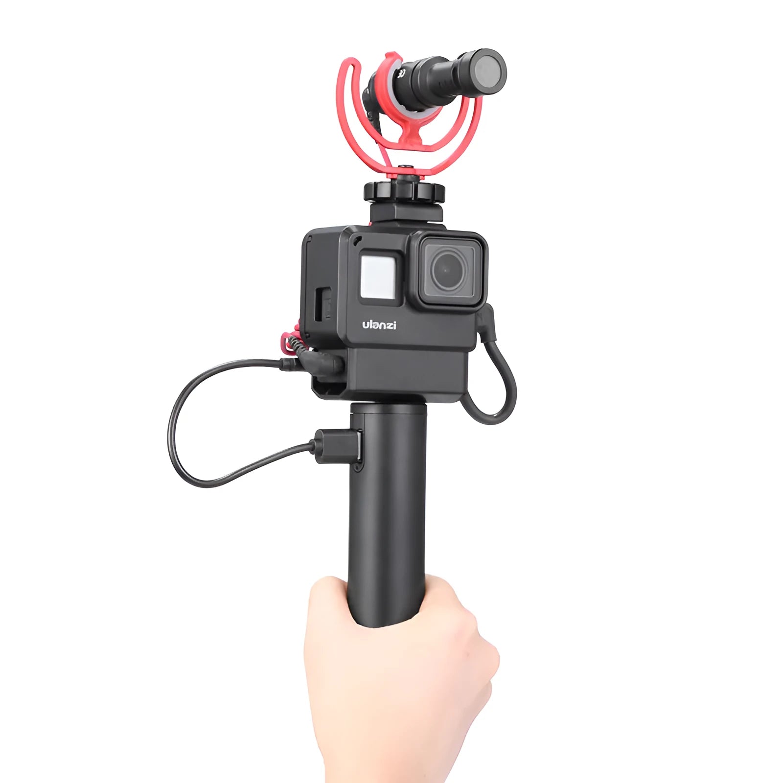 Black aluminium alloy portable charging handle with integrated carry handle, showing compact size.