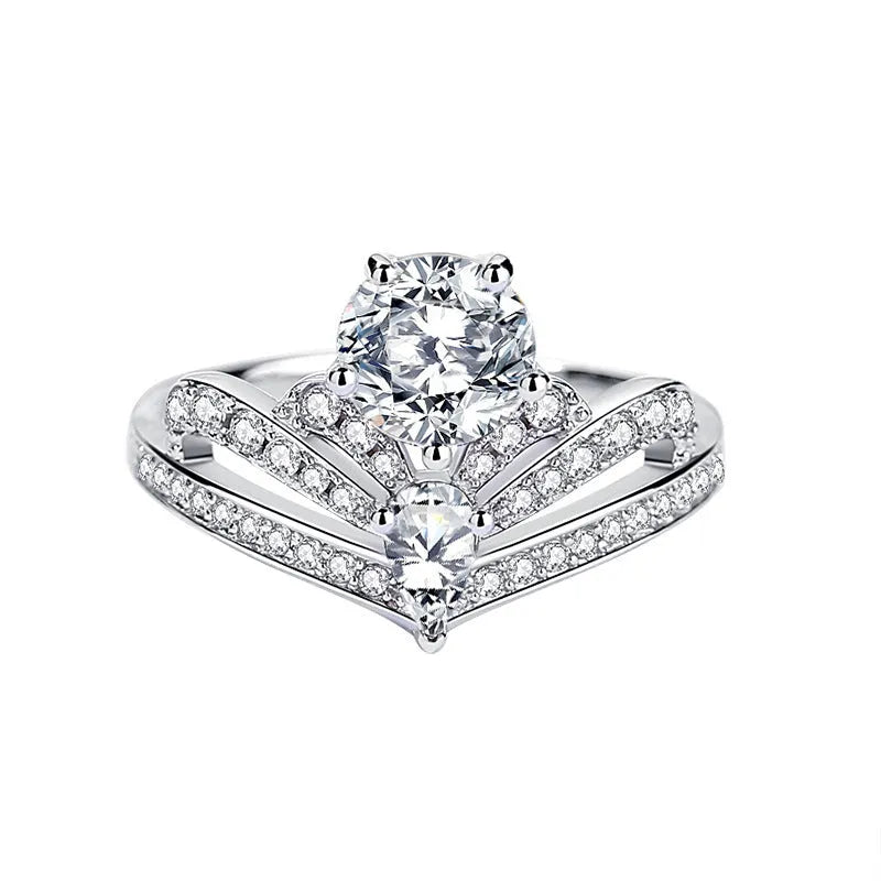 Sterling silver crown moissanite ring for women in white, blue or pink, sizes 6 to 9