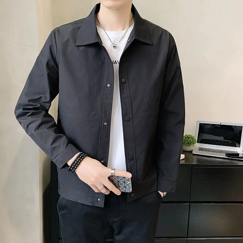 Men's thin single-layer Korean style jacket in polyester, shown in light grey.