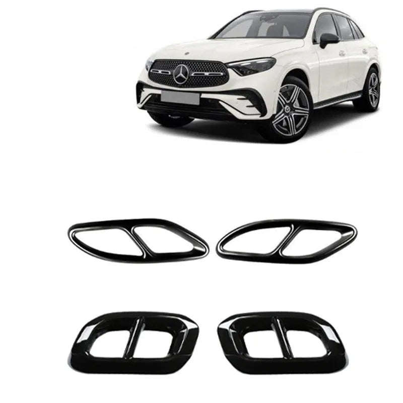 Set of two aluminium alloy tailpipe covers for 19-23 Mercedes-Benz Class A in silver finish