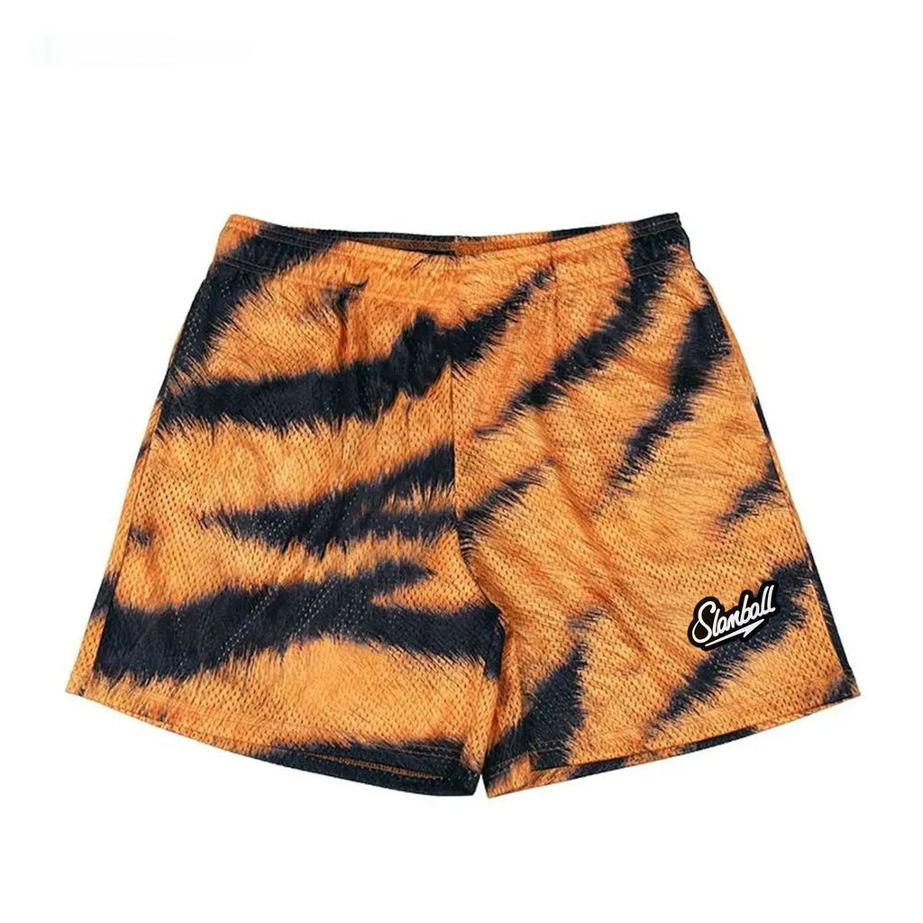 Men's leopard print quick-dry sports shorts with animal pattern design for basketball and gym workouts