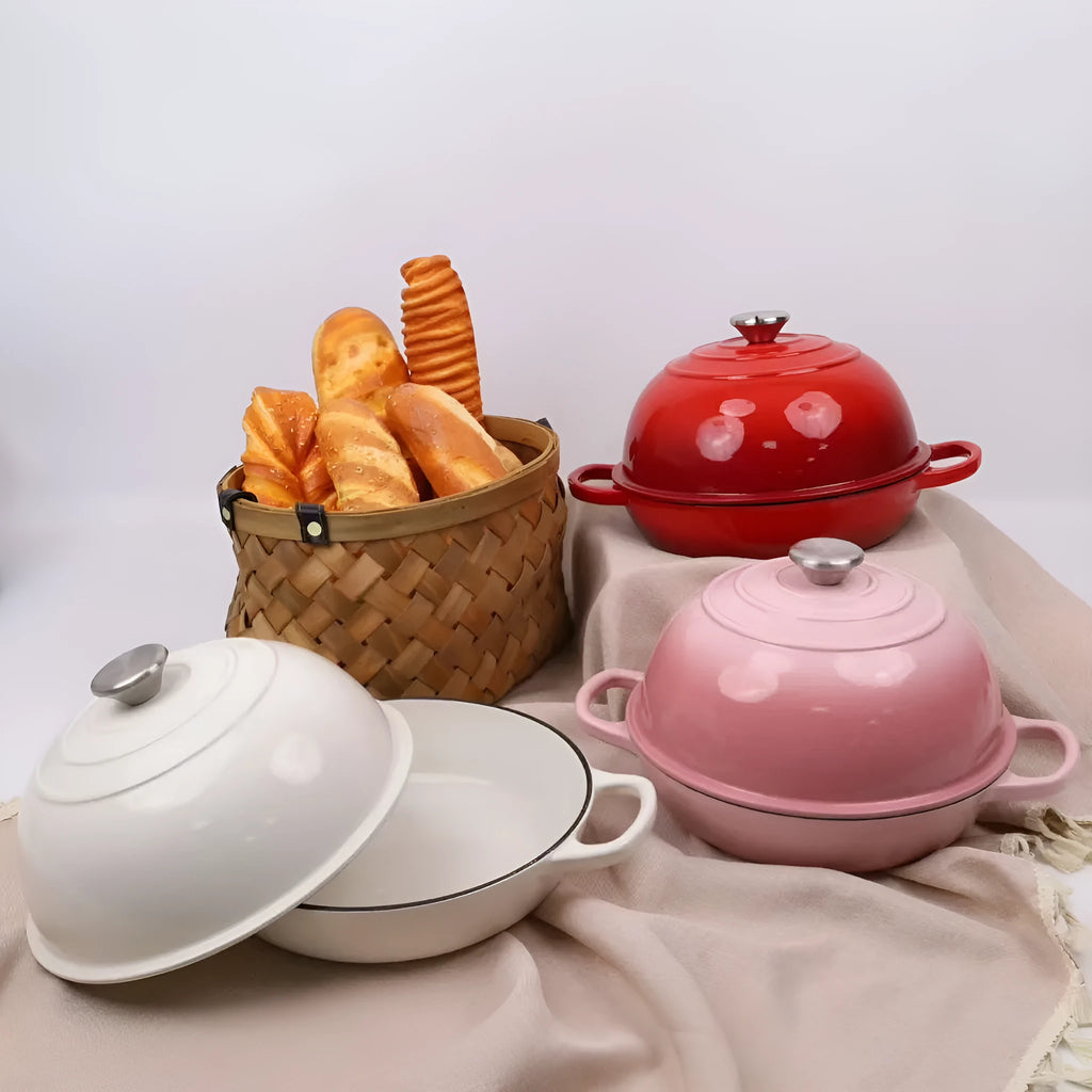 Cast iron enamel black bread pot in two sizes 24cm and 26cm with four colour options