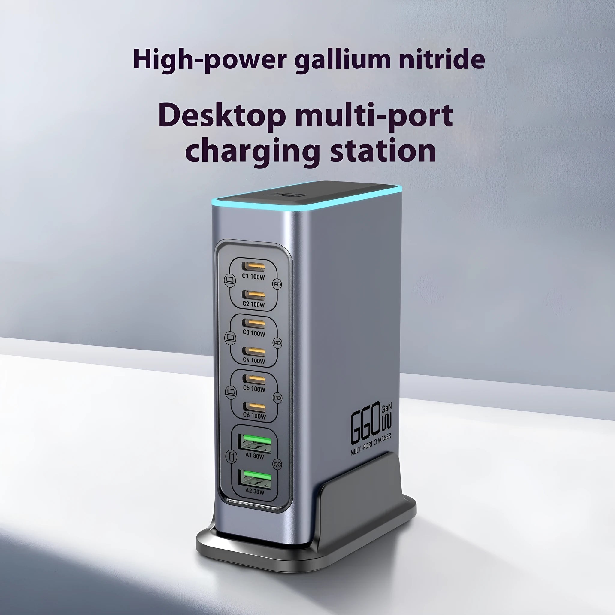 Desktop multi-port 660W GaN charger with Type-C interface and interchangeable UK EU US AU plugs