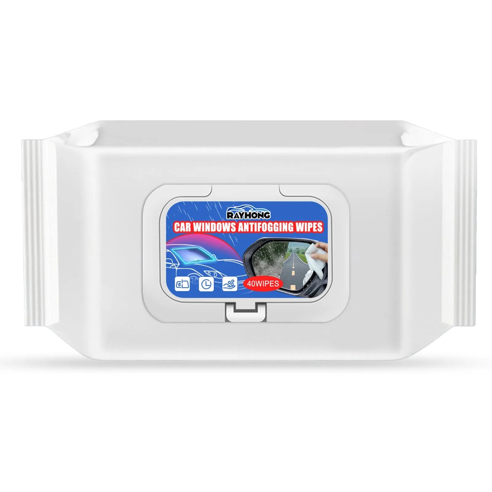 Car anti-fog rain wipes 40-pack with water-based resin formula measuring 18x8x3cm