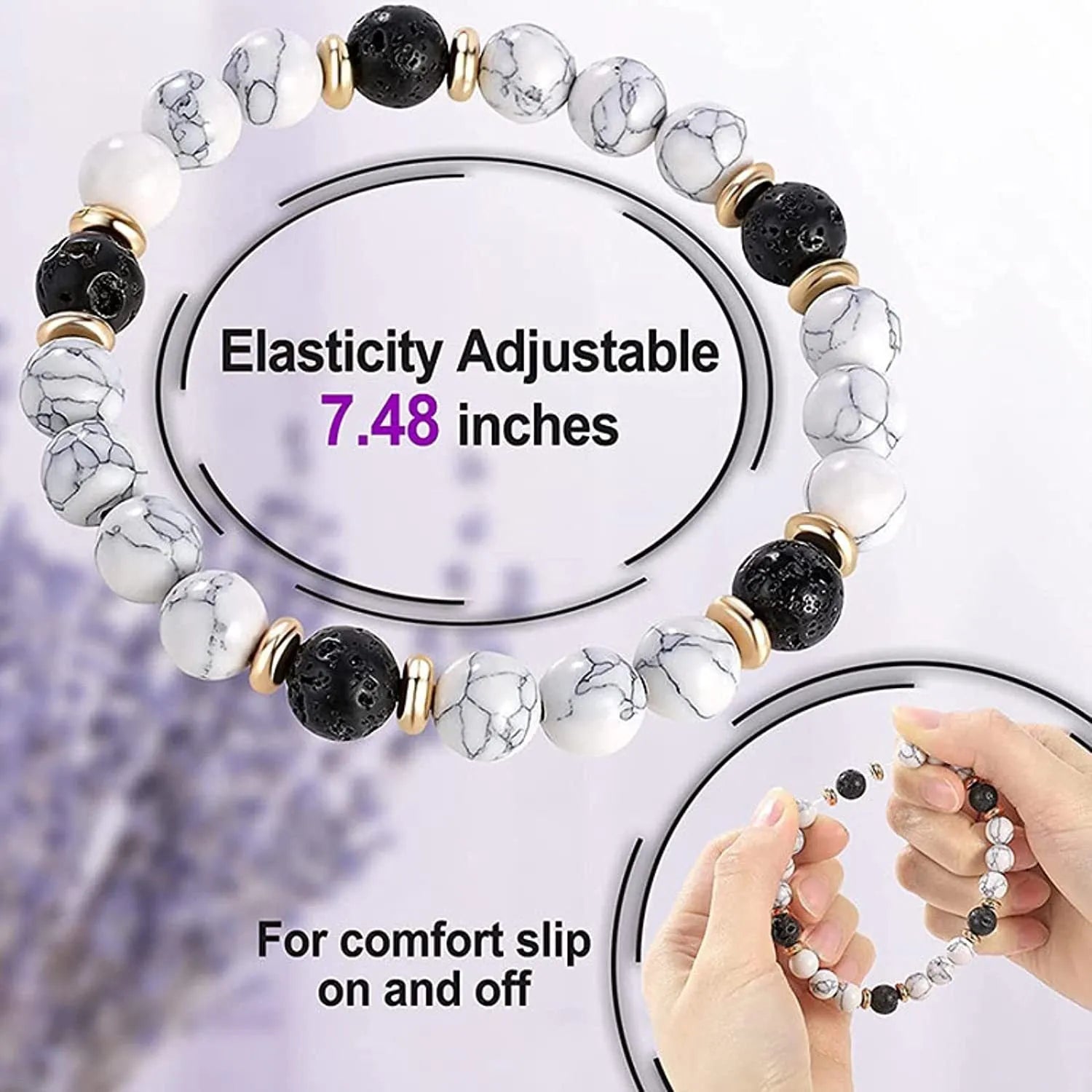 Handmade natural stone and alloy bracelet in a simple style, showing volcanic and lucky tree design options.