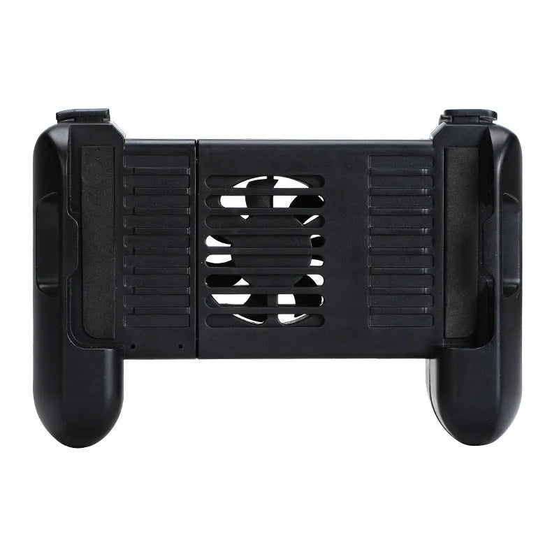 Black cooling Bluetooth game controller for iPhone with physical controls and cooling fan