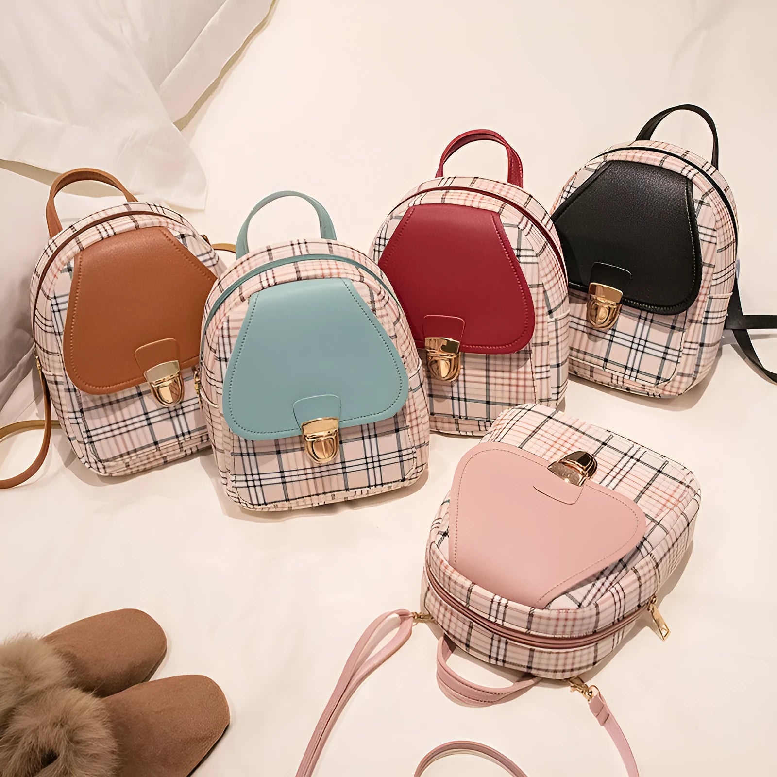 A diagonal one shoulder phone bag in PU fabric, shown in a choice of five colours.