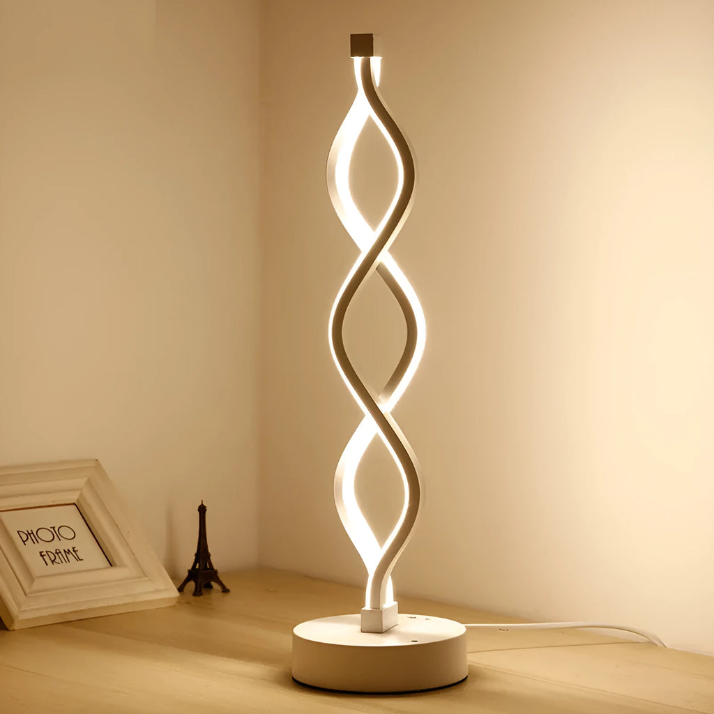 LED desk lamp with water wave acrylic shade, aluminium body, 220V push button switch, gold or white