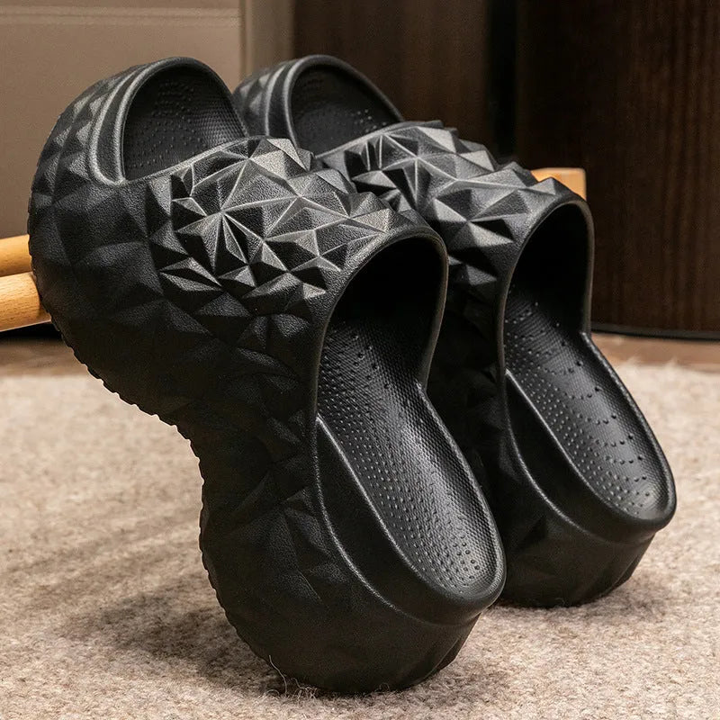 High heel EVA slippers with thick sole in black, khaki and white colour options