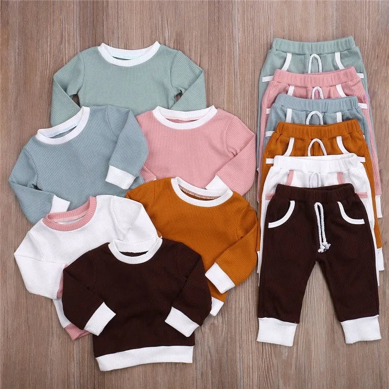 Girls linen tops and pants set in Brown, Green, Pink, White, sizes 6M to 4T