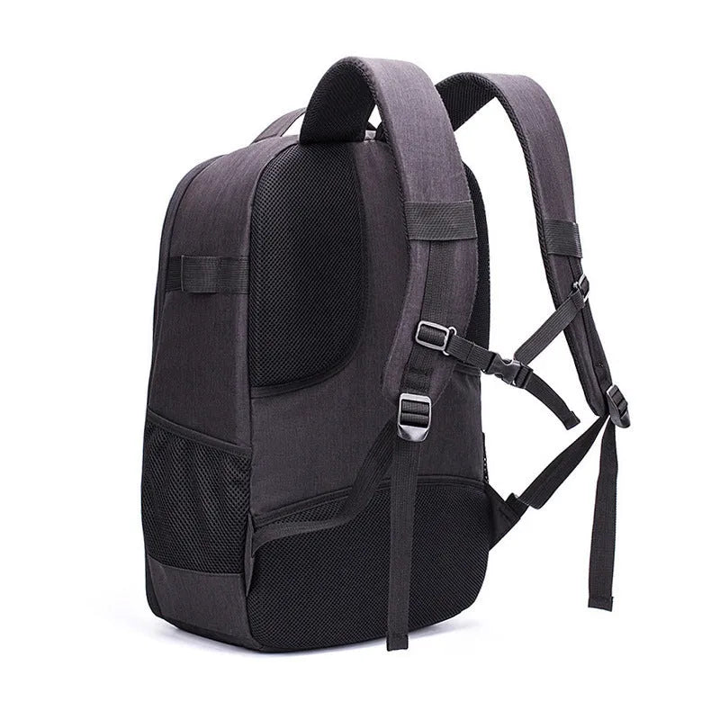 Black Oxford cloth waterproof backpack for DJI drone and camera equipment with internal compartments.