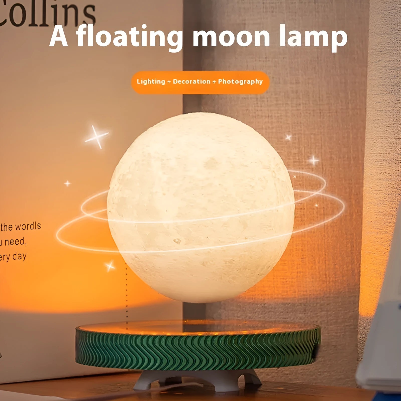 Magnetic suspension 3D printed night lamp showing floating decorative element