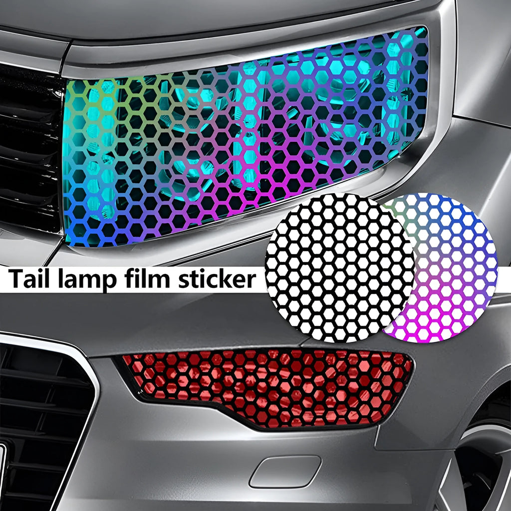 Honeycomb pattern adhesive sticker for car taillights in black, carbon, or colourful finishes, 48x30 cm.
