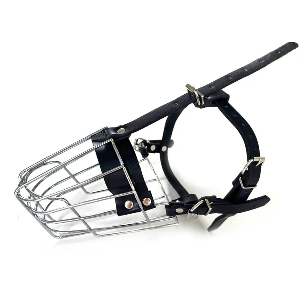 Black metal dog muzzle designed for a golden retriever or German shepherd