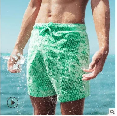 Thermochromic children's shorts in blue with colour-changing polyester fabric, solid colour design
